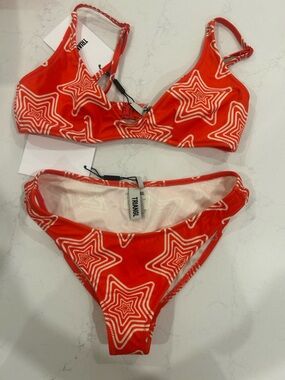 TRIANGL Red Star-Print Bikini Set